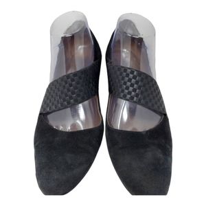 Anyi Lu Black Wedge Shoes Size 38.5 Suede Strap Almond Toe Comfort Heels